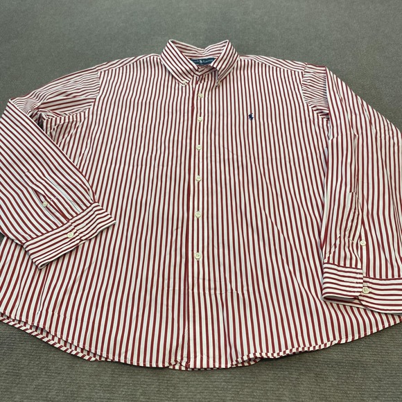 Ralph Lauren Shirt Mens 2XL Red White Striped Custom Fit Button Down Long Sleeve - Picture 1 of 9